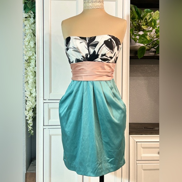 Forever 21 Teal Dusty Pink Strapless Formal Dress Size Large Vintage NWT - Picture 1 of 7